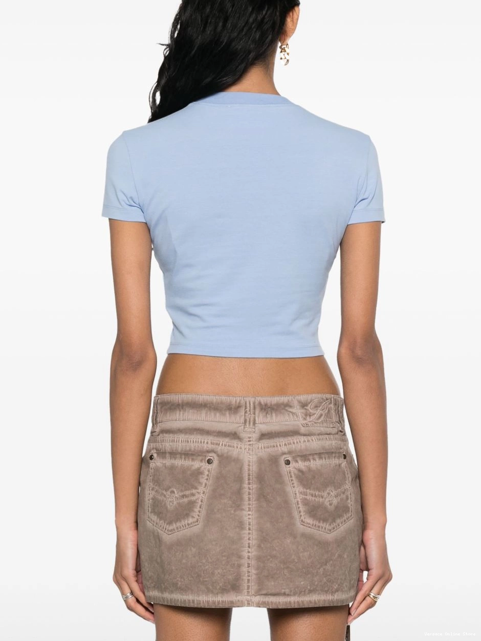 Affordable glitter-logo Versace Couture Jeans T-shirt Women cropped cotton 0811